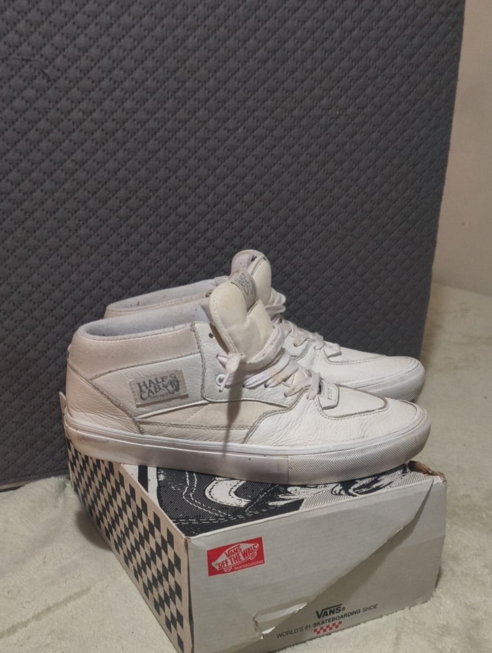 Vans White Half Cab Mid-Top Leather Sneakers
